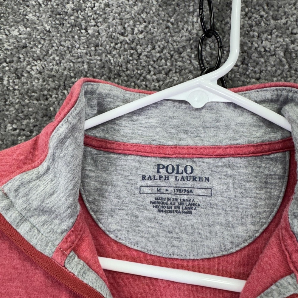 Polo Ralph Lauren Sweatshirt Mens Medium Pink Red 1/4 Zip Mock Neck Pullover - Picture 6 of 7